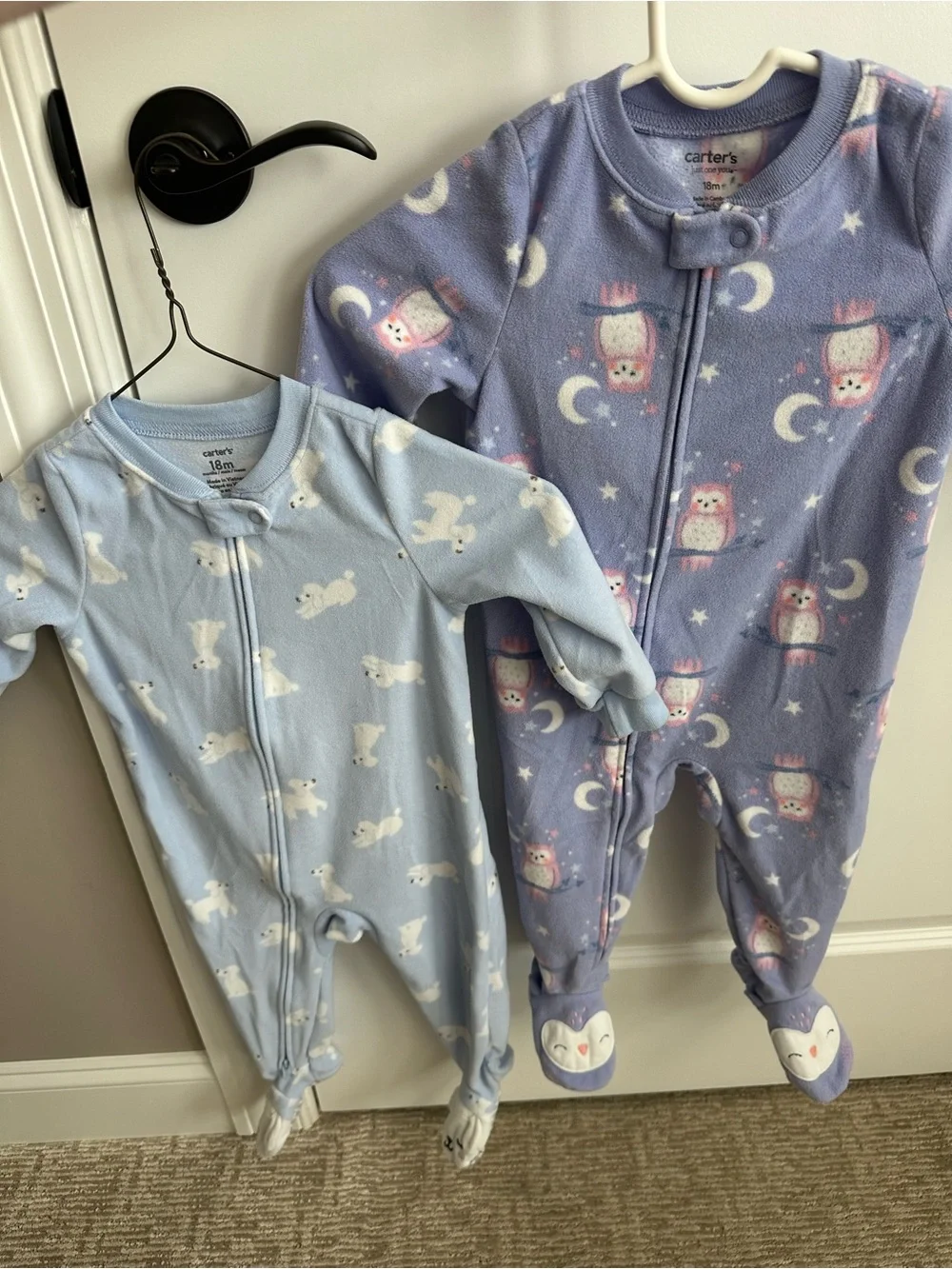 Carter's Purple Owl & Light Blue Dog Fleece Footies